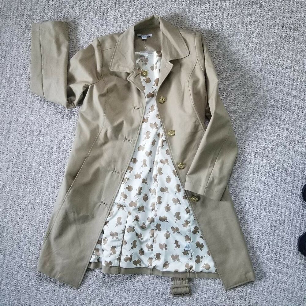 Isaac Mizrahi Live Trench Coat Jacket Womens Khaki Tan Size XS Lined Belt NWOT - Picture 3 of 10